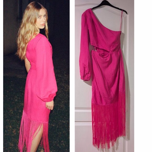 & Other Stories Dresses & Skirts - NEW! & Other Stories | Fringed One-Shoulder Midi Dress in Pink